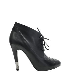 Bota Chanel Ankle Boot Preta Couro Tam 385