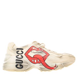 Tenis Gucci Rython Boca Couro Bege