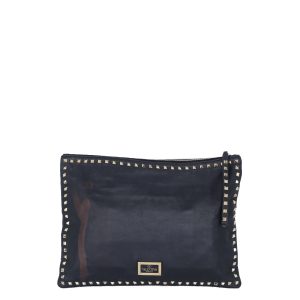 Clutch Valentino Preta c Studs Dourados Grande