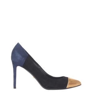 Scarpin Gucci Preto e Azul Marinho c Bico Dourado Tam355 Br