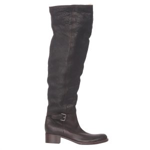 Bota Miu Miu Over The Knee Marrom Escuro e Detalhe em Fivela Tam 37 Br
