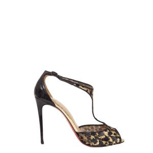 Sandália Louboutin Preta e Dourada Tam 39 Br