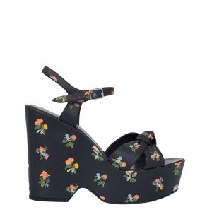 Sandália Saint Laurent Preta com Flores Tam 38 Br