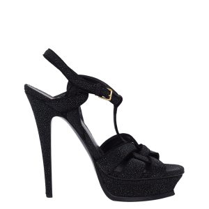 Sandália Saint Laurent Tribute Preta com Brilhos Tam 38 Br