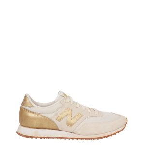 Tênis New Balance Off White e Dourado TAM 385 Br