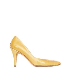 Sapato Chanel Scarpin Amarelo com Dourado Tam 375