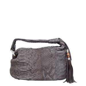 Bolsa Gucci Jungle de Couro Cinza Bamboo Hobo