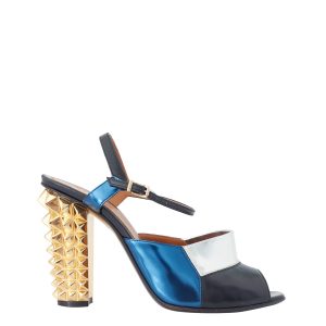 Sandália Fendi Spikes Azul Metalizado Tam 39