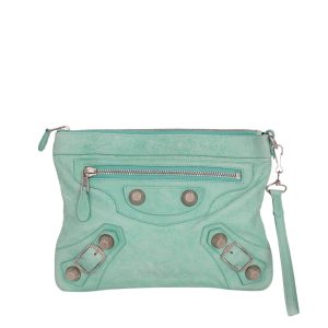 Clutch Balenciaga Motorcross Verde Água