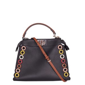 Bolsa Fendi Peekaboo Preta com Taxas Multicoloridas