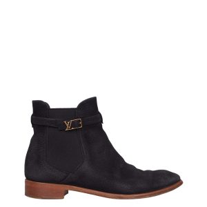 Bota Louis Vuitton Preta c Ferragem Monograma Dourada Tam Br