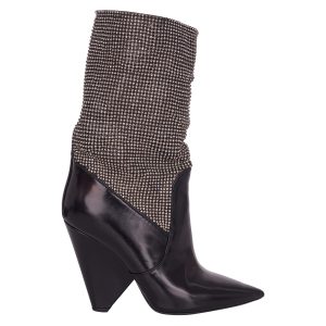 Bota Saint Laurent Embellished Cone Heel Mid Calf Tam 36 Br
