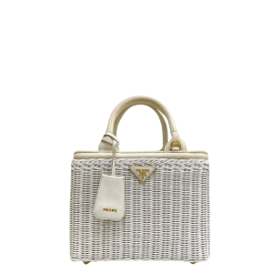 Bolsa Prada Tote Rattan Linen Blend Branca