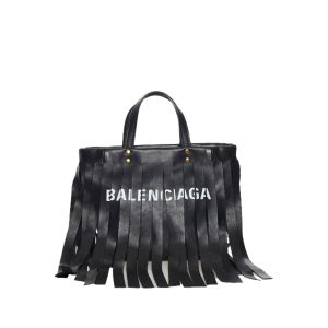 Bolsa Balenciaga Laundry Cabas Tote Fringe Preta
