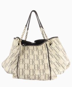Bolsa Carolina Herrera Coated Canvas Chain Tote CH Bege