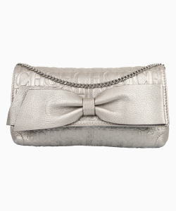 Bolsa Carolina Herrera Flap Bow Metalizada Prateada