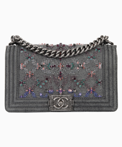 Bolsa Chanel Boy Cristais Média Cinza