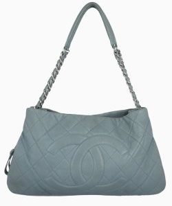 Bolsa Chanel Quilted Expandable Zip Caviar Tote Azul