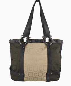 Bolsa Ferragamo Vintage Gancini Print Canvas Marrom