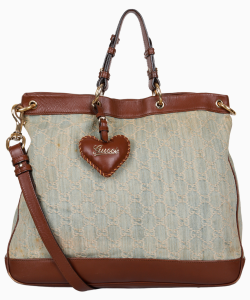 Bolsa Gucci GG Distressed Denim Valentine Tote Azul e Marrom