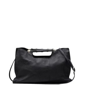 Bolsa Gucci Bamboo Leather Preta Grande
