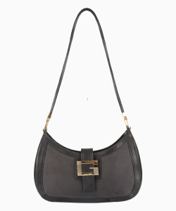 Bolsa Gucci Vintage G Shoulder Couro e Canvas Preta