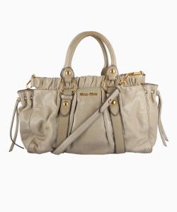 Bolsa Miu Miu Vitello Lux Gathered Tote Cinza