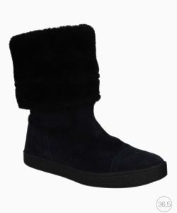 Bota Chanel CC Mid-Calf Suede Azul Marinho