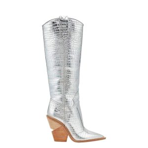 Bota Fendi Heel CowBoy Prateada Tam 36