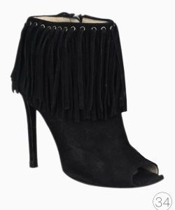 Bota Prada Ankle Boot Franjas Camurça Preta