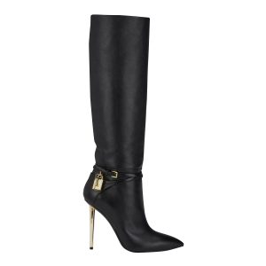 Bota Tom Ford Preta Leather Knee Boots with Padlock Tam 39