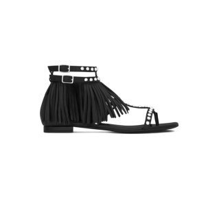 Rasteira Saint Laurent preta com tachinhas e franjas sola 375