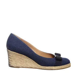 Sapato Salvatore Ferragamo Anabela Ráfia Azul