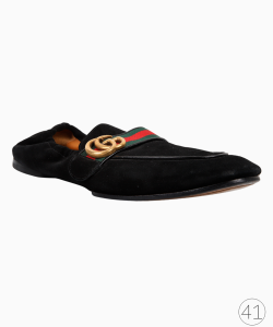 Mocassim Gucci GG Web Camurça Preto