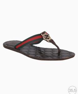 Sandália Gucci Rasteira GG Thong Web Marrom