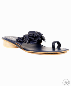 Sandália Chanel Rasteira Couro Azul Marinho