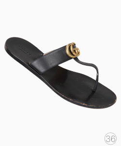 Sandália Gucci Rasteira Duplo G Couro Preta