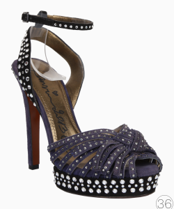 Sandália Lanvin Camurça Cristais Azul Marinho