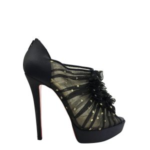Sapato Louboutin Ankle Boot Preto Tule Tam 40