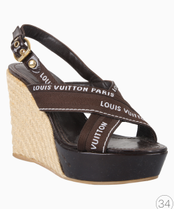 Sandália Louis Vuitton Anabela Logo Ráfia Marrom
