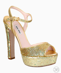 Sandália Miu Miu Platform Paetê Dourada
