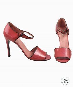 Sandália Prada de Salto de Verniz Vermelho