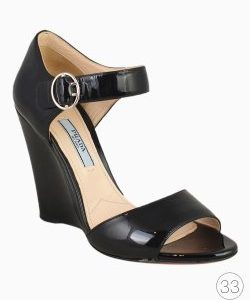 Sandália Prada Wedge Couro Verniz Preta