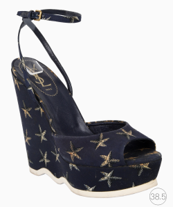 Sandália Saint Laurent Anabela Estampada Azul Marinho