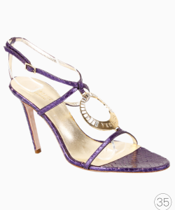Sandália Versace Python Logo Plaque Roxa e Dourada