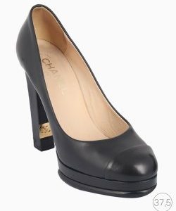 Sapato Chanel Cap Toe Platform Couro Preto