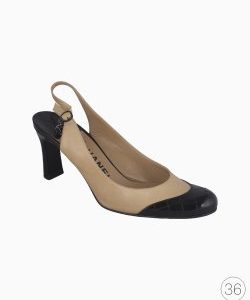 Sapato Chanel Slingback Couro Bicolor