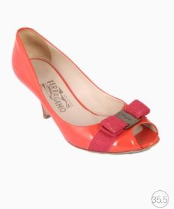 Sapato Ferragamo Peep Toe Bow Verniz Vermelho
