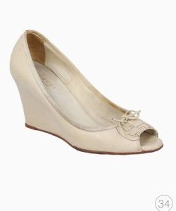 Sapato Gucci Anabela Peep Toe Off White