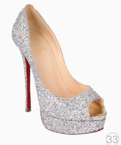 Sapato Louboutin Lady Peep Glitter Prata